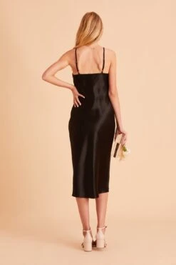 Lisa Shiny Satin Midi Dress - Black -Wedding Dress Store BIRDY GREY LISA MIDI BRIDESMAID DRESS BLACK 04
