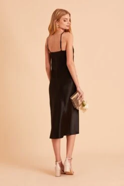 Lisa Shiny Satin Midi Dress - Black -Wedding Dress Store BIRDY GREY LISA MIDI BRIDESMAID DRESS BLACK 05