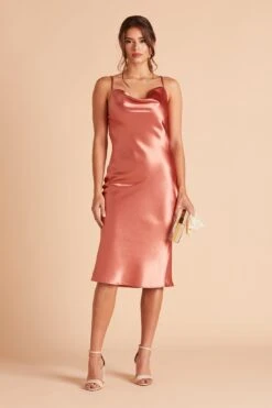 Lisa Shiny Satin Midi Dress - Terracotta -Wedding Dress Store BIRDY GREY LISA MIDI BRIDESMAID DRESS TERRACOTTA 01