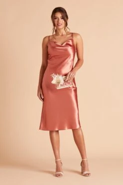 Lisa Shiny Satin Midi Dress - Terracotta -Wedding Dress Store BIRDY GREY LISA MIDI BRIDESMAID DRESS TERRACOTTA 03