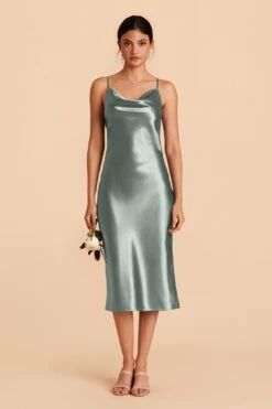 Lisa Shiny Satin Midi Dress - Sea Glass