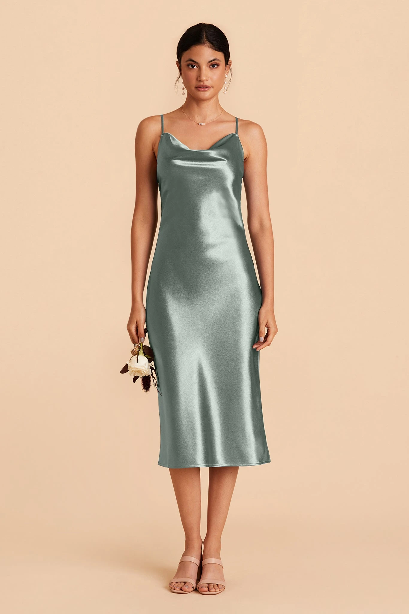 Lisa Shiny Satin Midi Dress - Sea Glass 3 Lisa Shiny Satin Midi Dress - Sea Glass