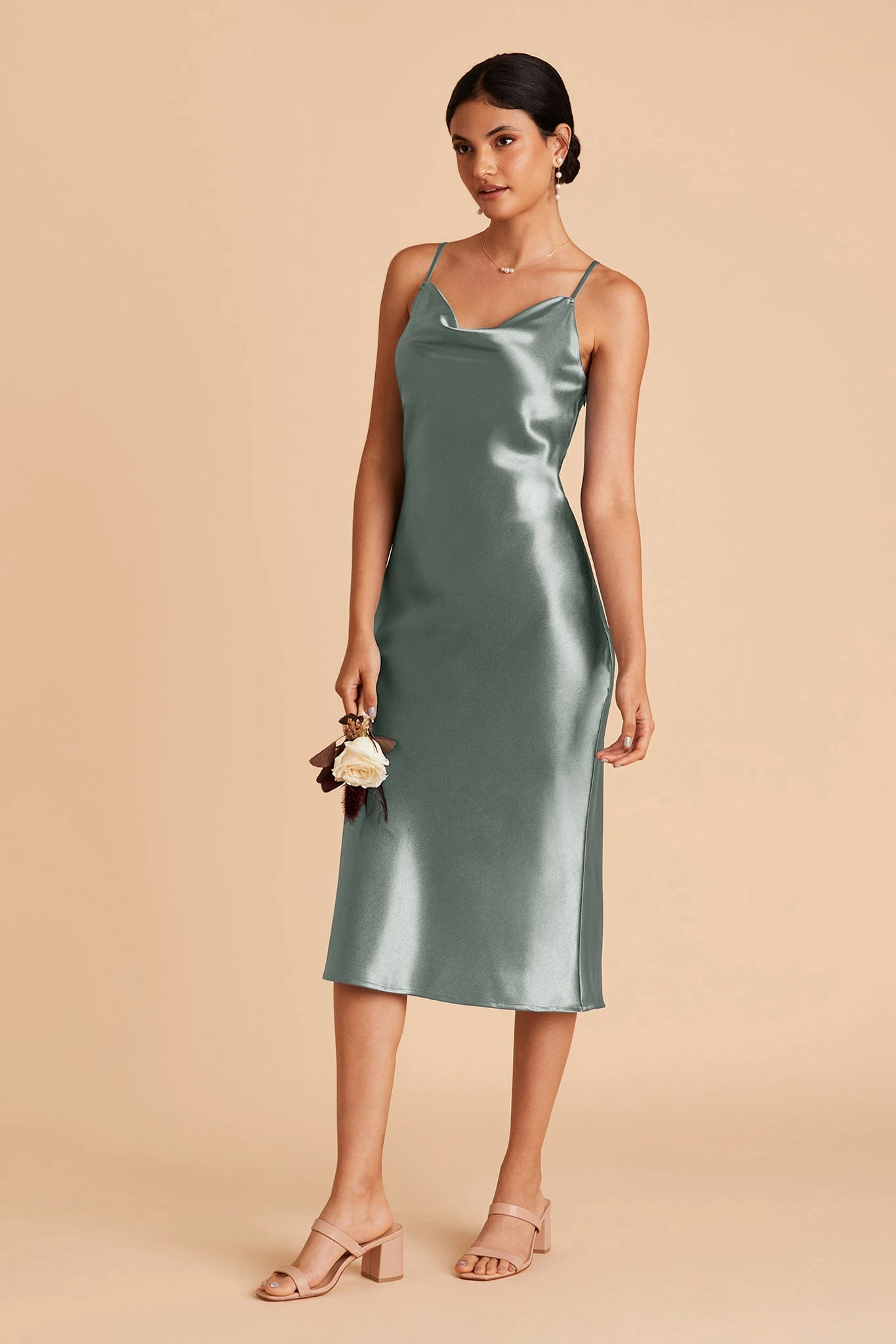 Lisa Shiny Satin Midi Dress - Sea Glass 6 Lisa Shiny Satin Midi Dress - Sea Glass - Image 4