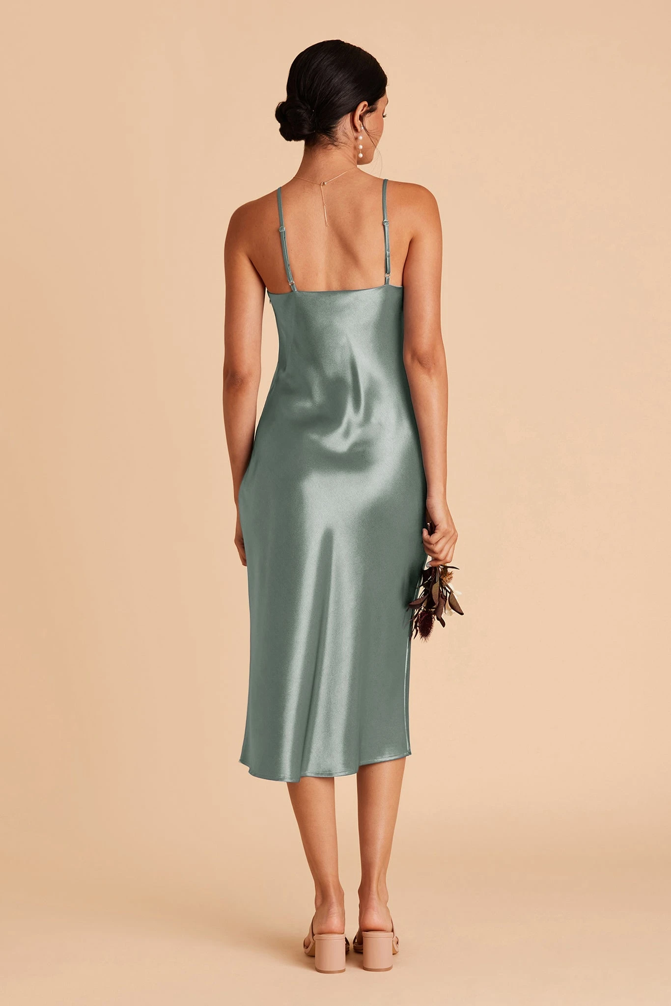 Lisa Shiny Satin Midi Dress - Sea Glass 5 Lisa Shiny Satin Midi Dress - Sea Glass - Image 3
