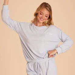 Crew Neck Sweatshirt - Dusty Blue -Wedding Dress Store BIRDY GREY LOUNGEWEAR CREWNECK DUSTY BLUE 05