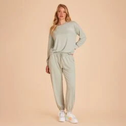Crew Neck Sweatshirt - Sage -Wedding Dress Store BIRDY GREY LOUNGEWEAR CREWNECK SAGE 01