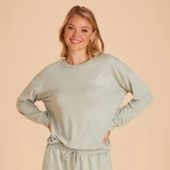 Crew Neck Sweatshirt - Sage -Wedding Dress Store BIRDY GREY LOUNGEWEAR CREWNECK SAGE 05