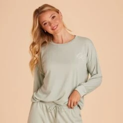 Crew Neck Sweatshirt - Sage -Wedding Dress Store BIRDY GREY LOUNGEWEAR CREWNECK SAGE 07