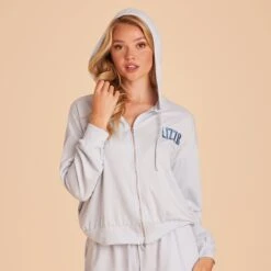 Zip Up Hoodie - Dusty Blue -Wedding Dress Store BIRDY GREY LOUNGEWEAR HOODIE DUSTY BLUE 06