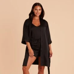 Satin Robe - Black -Wedding Dress Store BIRDY GREY SATIN BRIDESMAID ROBE BLACK 02