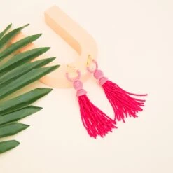 Tassel Earrings - Pink 7 Tassel Earrings - Pink -Wedding Dress Store BIRDY GREY TASSLE EARRINGS PINK 02