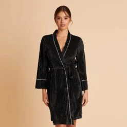 Velvet Ribbed Robe - Black
