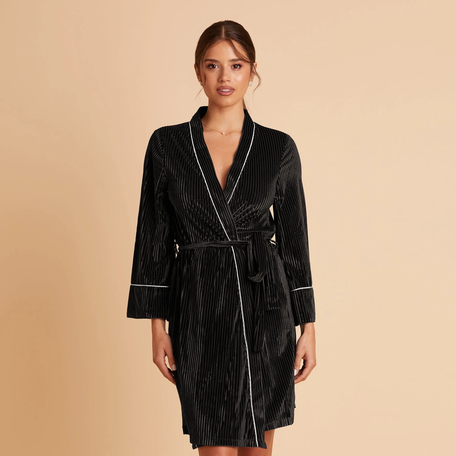 Velvet Ribbed Robe - Black 3 Velvet Ribbed Robe - Black
