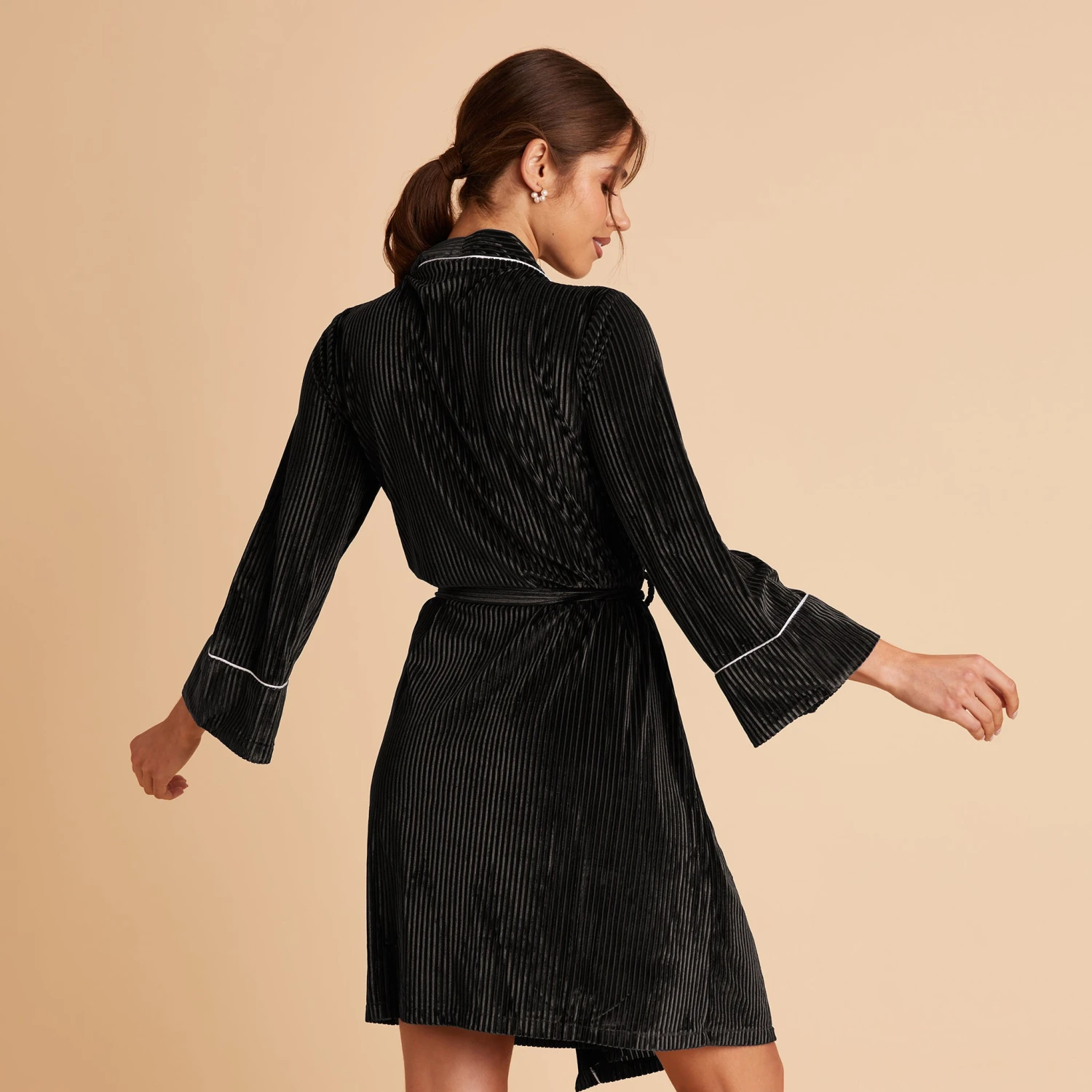 Velvet Ribbed Robe - Black 4 Velvet Ribbed Robe - Black - Image 2