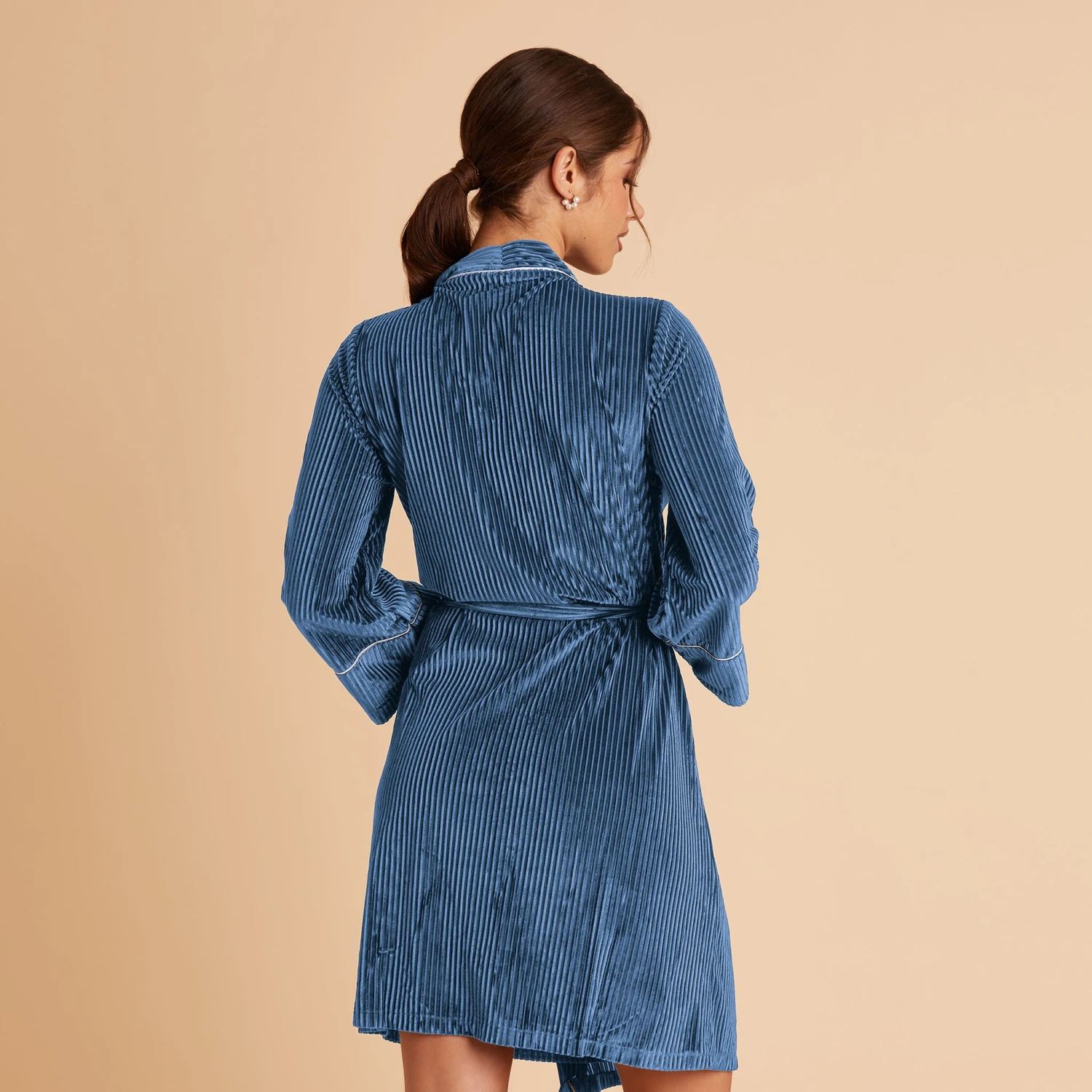 Velvet Ribbed Robe - Slate Blue 4 Velvet Ribbed Robe - Slate Blue - Image 2