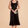 Eugenia Shiny Satin Convertible Midi Dress - Black 1 Eugenia Shiny Satin Convertible Midi Dress - Black -Wedding Dress Store black eugenia convertible satin bridesmaid dress 02