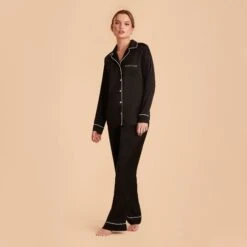 Jonny Satin Pajama Pants - Black -Wedding Dress Store black jonny satin long sleeve pajama top and pants bridesmaid pajamas 05 f9775f20 3512 40ba 8e58 da23ce99d451