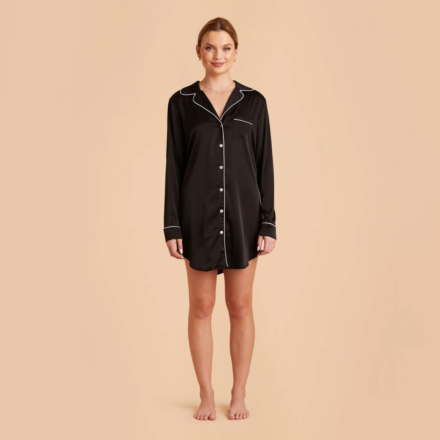 Kamryn Satin Sleepshirt - Black 3 Kamryn Satin Sleepshirt - Black