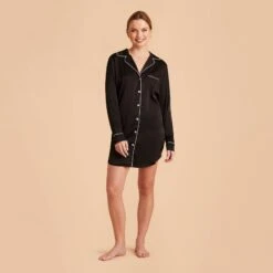 Kamryn Satin Sleepshirt - Black 22 Kamryn Satin Sleepshirt - Black -Wedding Dress Store black kamryn satin sleep shirt bridesmaid pajamas 03