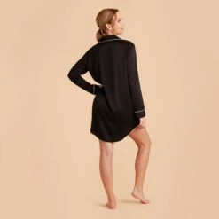 Kamryn Satin Sleepshirt - Black 21 Kamryn Satin Sleepshirt - Black -Wedding Dress Store black kamryn satin sleep shirt bridesmaid pajamas 04