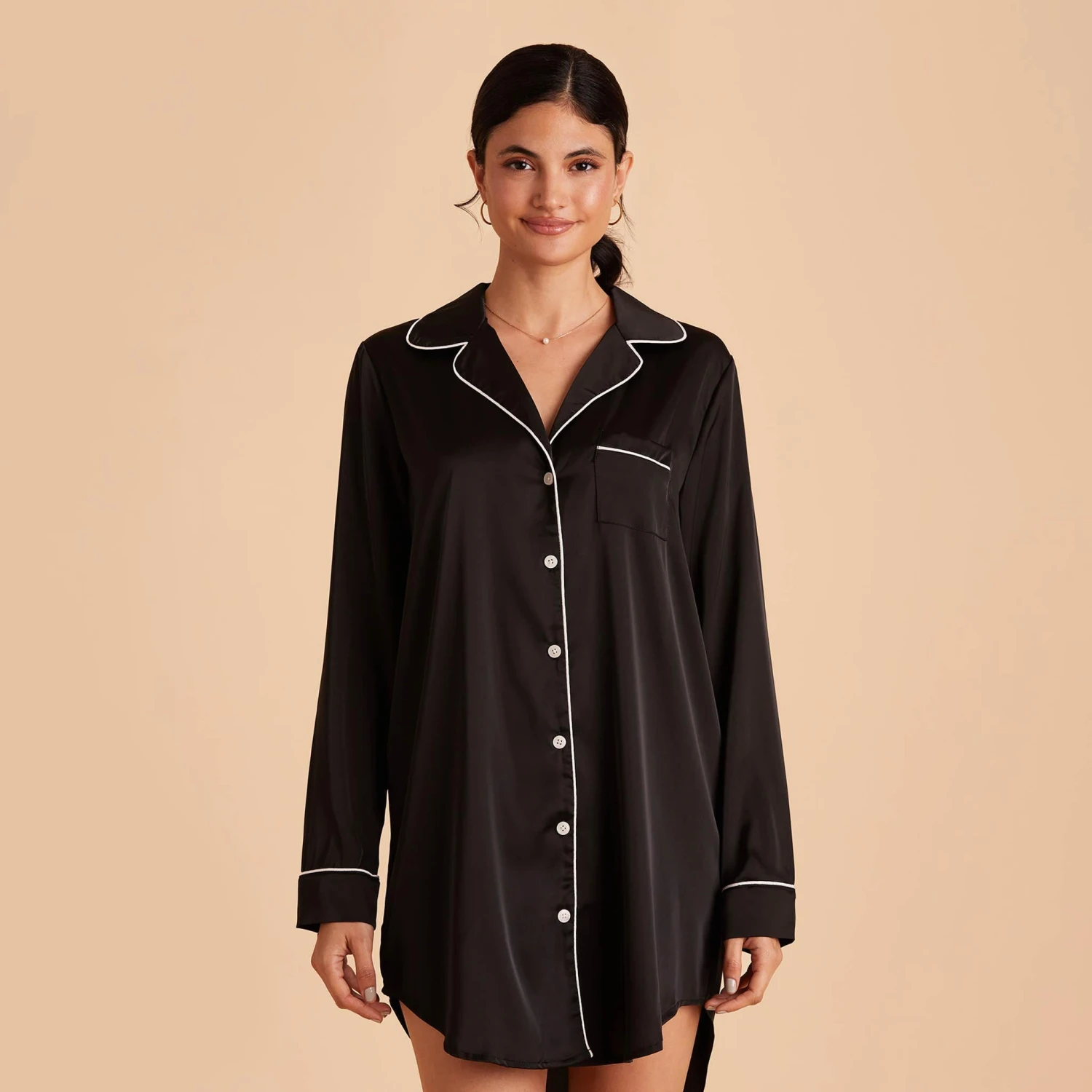 Kamryn Satin Sleepshirt - Black 6 Kamryn Satin Sleepshirt - Black - Image 4