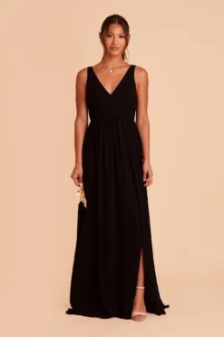 Laurie Empire Dress - Black -Wedding Dress Store black laurie slit bridesmaid dress 01