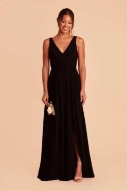 Laurie Empire Dress - Black -Wedding Dress Store black laurie slit bridesmaid dress 02