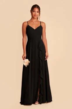 Theresa Chiffon Dress - Black -Wedding Dress Store black theresa convertible slit bridesmaid dress 01
