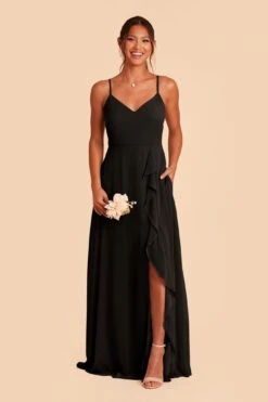 Theresa Chiffon Dress - Black -Wedding Dress Store black theresa convertible slit bridesmaid dress 03