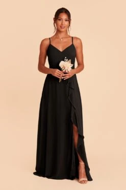 Theresa Chiffon Dress - Black -Wedding Dress Store black theresa convertible slit bridesmaid dress 04