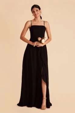 Winnie Convertible Chiffon Dress - Black -Wedding Dress Store black winnie convertible slit bridesmaid dress 03