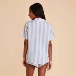 Eddie Pajama Set - Blue Stripe -Wedding Dress Store blue striped eddie bridesmaid pajamas set 04