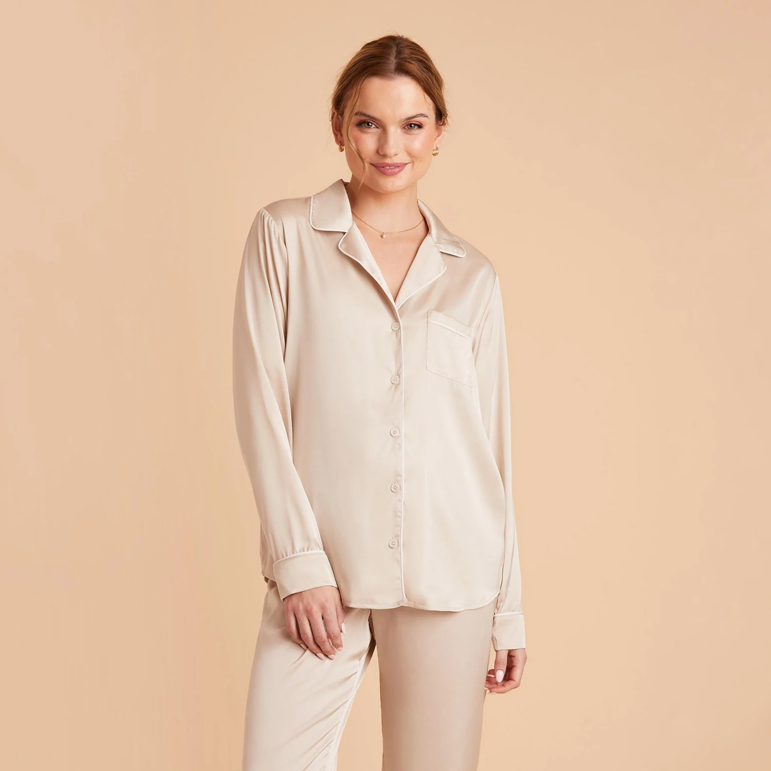 Jonny Satin Long Sleeve Pajama Top - Champagne 11 Jonny Satin Long Sleeve Pajama Top - Champagne - Image 9