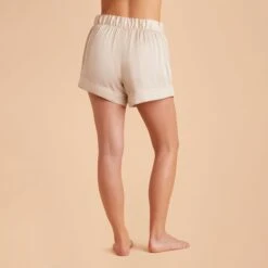 Jonny Satin Pajama Shorts - Champagne 20 Jonny Satin Pajama Shorts - Champagne -Wedding Dress Store champagne jonny satin shorts bridesmaid pajamas 02