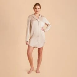 Kamryn Satin Sleepshirt - Champagne -Wedding Dress Store champagne kamryn satin sleep shirt bridesmaid pajamas 03