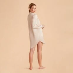 Kamryn Satin Sleepshirt - Champagne -Wedding Dress Store champagne kamryn satin sleep shirt bridesmaid pajamas 06