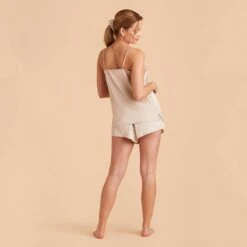 Olivia Satin Cami Top - Champagne 27 Olivia Satin Cami Top - Champagne -Wedding Dress Store champagne olivia satin cami full body bridesmaid pajamas 03