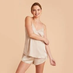 Olivia Satin Cami Top - Champagne 21 Olivia Satin Cami Top - Champagne -Wedding Dress Store champagne olivia satin cami top bridesmaid pajamas 05