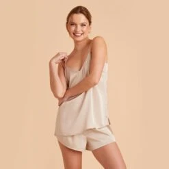 Olivia Satin Cami Top - Champagne 26 Olivia Satin Cami Top - Champagne -Wedding Dress Store champagne olivia satin cami top bridesmaid pajamas 06