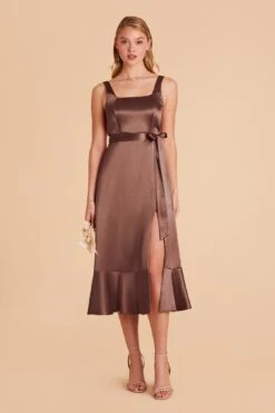 Eugenia Shiny Satin Convertible Midi Dress - Chocolate Brown 13 Eugenia Shiny Satin Convertible Midi Dress - Chocolate Brown -Wedding Dress Store chocolate brown eugenia convertible satin bridesmaid dress 03