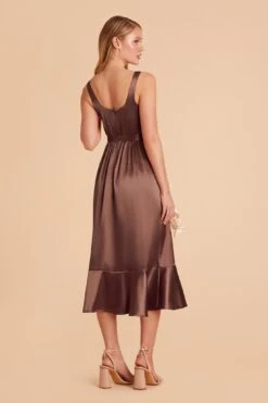 Eugenia Shiny Satin Convertible Midi Dress - Chocolate Brown 14 Eugenia Shiny Satin Convertible Midi Dress - Chocolate Brown -Wedding Dress Store chocolate brown eugenia convertible satin bridesmaid dress 05