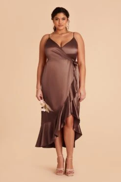 YC Shiny Satin Midi Dress - Chocolate Brown 9 YC Shiny Satin Midi Dress - Chocolate Brown -Wedding Dress Store chocolate brown yc plus size bridesmaid dress 01