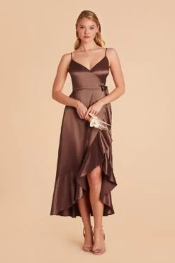 YC Shiny Satin Midi Dress - Chocolate Brown 10 YC Shiny Satin Midi Dress - Chocolate Brown -Wedding Dress Store chocolate brown yc satin bridesmaid dress 01