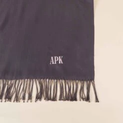 Shawl With Fringe - Dark Grey -Wedding Dress Store dark gray cashmere shawl personalized flat lay 01