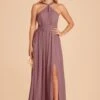 Kiko Chiffon Dress - Dark Mauve -Wedding Dress Store dark mauve kiko slit bridesmaid dress 02