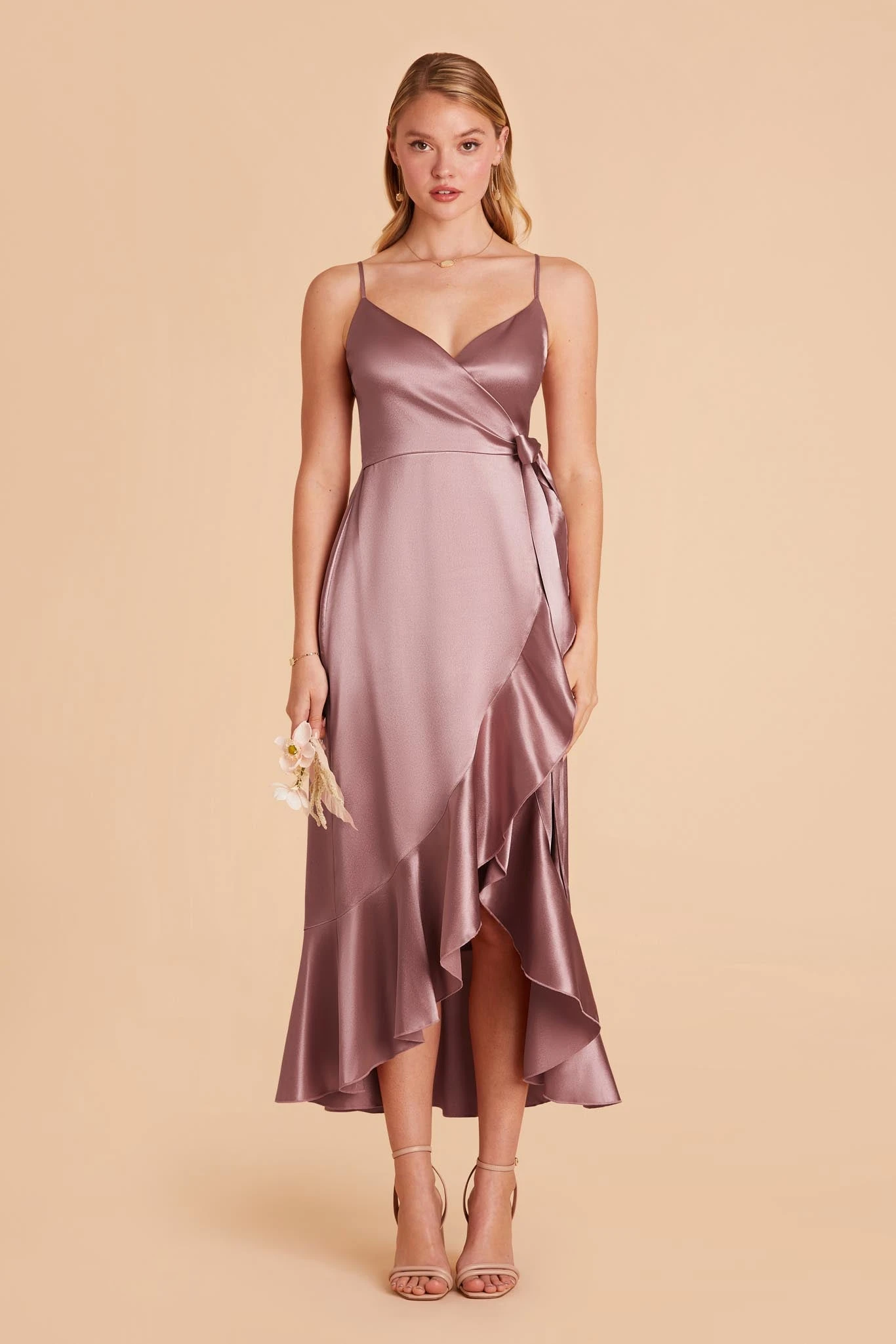 YC Shiny Satin Midi Dress - Dark Mauve 4 YC Shiny Satin Midi Dress - Dark Mauve - Image 2