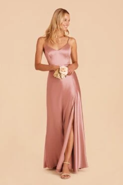Jay Shiny Satin Dress - Desert Rose -Wedding Dress Store desert rose jay satin bridesmaid dress 01