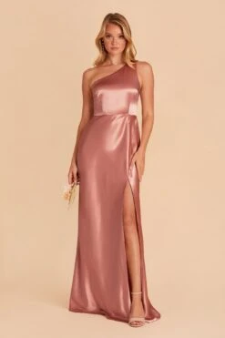 Kira Shiny Satin Dress - Desert Rose
