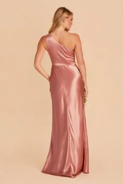 Kira Shiny Satin Dress - Desert Rose -Wedding Dress Store desert rose kira slit satin bridesmaid dress 04