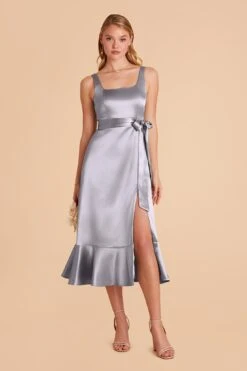 Eugenia Shiny Satin Convertible Midi Dress - Dusty Blue 13 Eugenia Shiny Satin Convertible Midi Dress - Dusty Blue -Wedding Dress Store dusty blue eugenia convertible satin bridesmaid dress 03